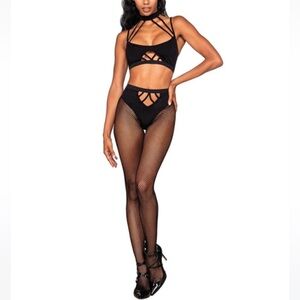 Dreamgirl Bralette and Panty Fishnet Bodystocking Set, NWT, OSFM